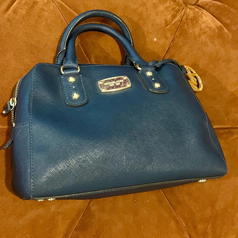 Michael Kors EUC blue/gold satchel